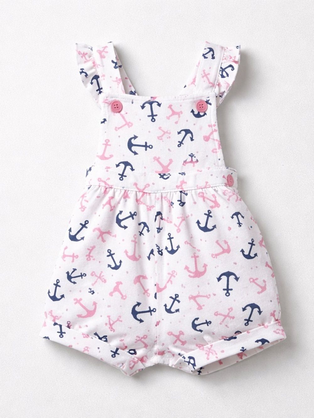 Sunshine Baby white romper with pink and navy blue anchor print 6 months